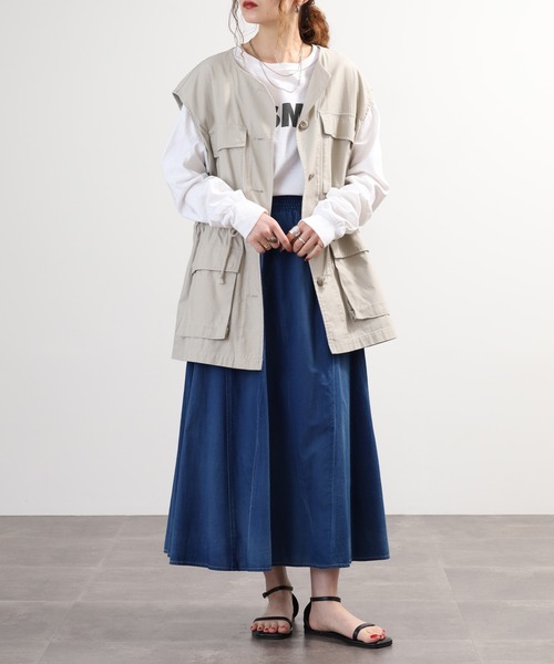 EGLANTINE(エグランティーヌ)の「EGLANTINE セットアップ対応 ダンガリーフレアスカート(デニムスカート・レディース・ブルー・40)」の17枚目の写真