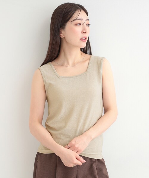 SHOO・LA・RUE（シューラルー）の「【洗える/S-LL】コーデのさりげないアクセントに　きらきらラメタンク（タンクトップ・レディース・ライトグリーン/ブラック/ゴールド/シルバー・01/04/03/02）」の9枚目の写真