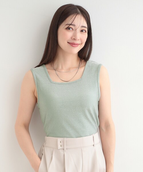 SHOO・LA・RUE（シューラルー）の「【洗える/S-LL】コーデのさりげないアクセントに　きらきらラメタンク（タンクトップ・レディース・ライトグリーン/ブラック/ゴールド/シルバー・01/04/03/02）」の16枚目の写真