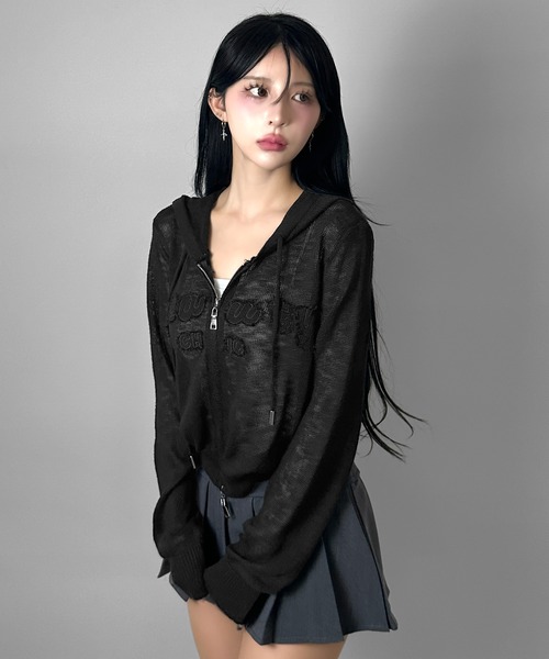FOLLOWIN(フォロウィン)の「4color/ロゴ刺繍ニットジップフーディカーディガン【冷房/UV対策/羽織にぴったり】(カーディガン/ボレロ・レディース・ホワイト/ブラック/アイボリー/グレー・FREE)」の16枚目の写真