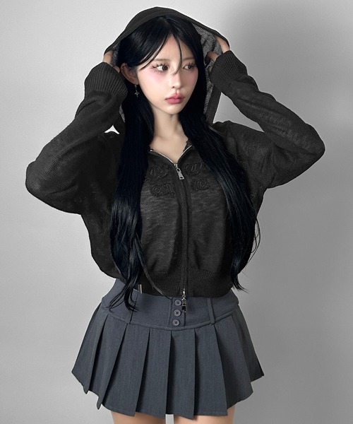 FOLLOWIN(フォロウィン)の「4color/ロゴ刺繍ニットジップフーディカーディガン【冷房/UV対策/羽織にぴったり】(カーディガン/ボレロ・レディース・ホワイト/ブラック/アイボリー/グレー・FREE)」の22枚目の写真