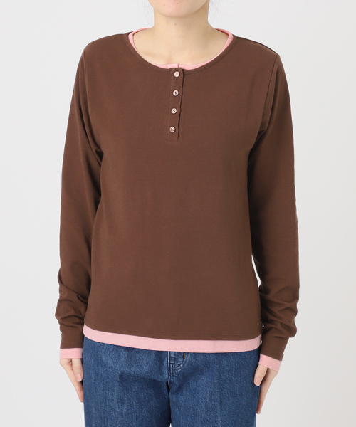 B.C STOCK（ベーセーストック）の「手洗い可 / 配色ヘンリーネックTシャツ（Tシャツ/カットソー・レディース・グレー/イエロー/ブラウン・FREE）」の15枚目の写真