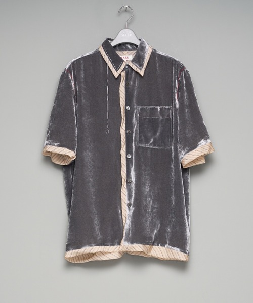 M A S U】UNEVEN VELVET HALF SLEEVE SHIRT（シャツ/ブラウス）｜MASU