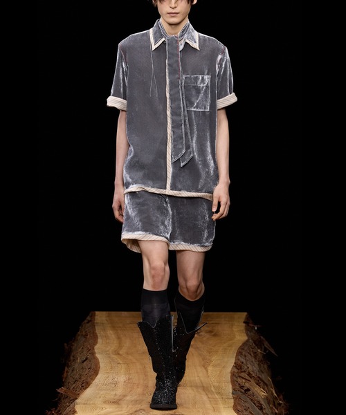 M A S U】UNEVEN VELVET HALF SLEEVE SHIRT（シャツ/ブラウス）｜MASU