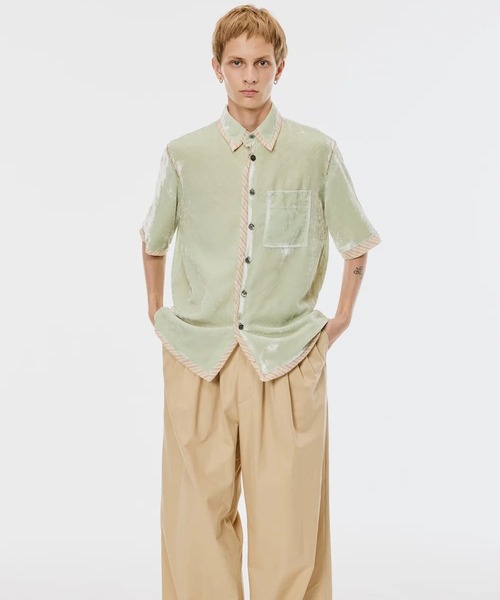 MASU(エムエーエスユー)の「【M A S U】UNEVEN VELVET HALF SLEEVE SHIRT(シャツ/ブラウス・メンズ・ライトグリーン/チャコールグレー・48/46)」の8枚目の写真