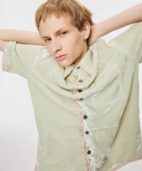 MASU(エムエーエスユー)の「【M A S U】UNEVEN VELVET HALF SLEEVE SHIRT(シャツ/ブラウス・メンズ・ライトグリーン/チャコールグレー・48/46)」の7枚目の写真