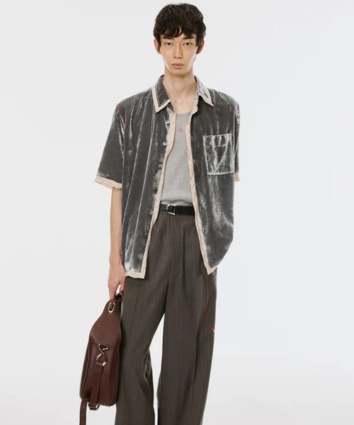 MASU(エムエーエスユー)の「【M A S U】UNEVEN VELVET HALF SLEEVE SHIRT(シャツ/ブラウス・メンズ・ライトグリーン/チャコールグレー・48/46)」の5枚目の写真