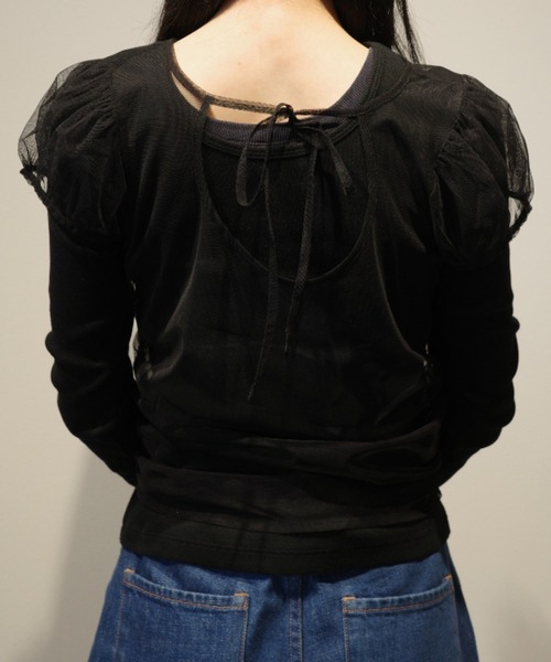 CLANE(クラネ)の「CLANE LAYERED TULLE RIBBON CUT TOPS(シャツ/ブラウス・レディース・ブラック・2/1)」の2枚目の写真