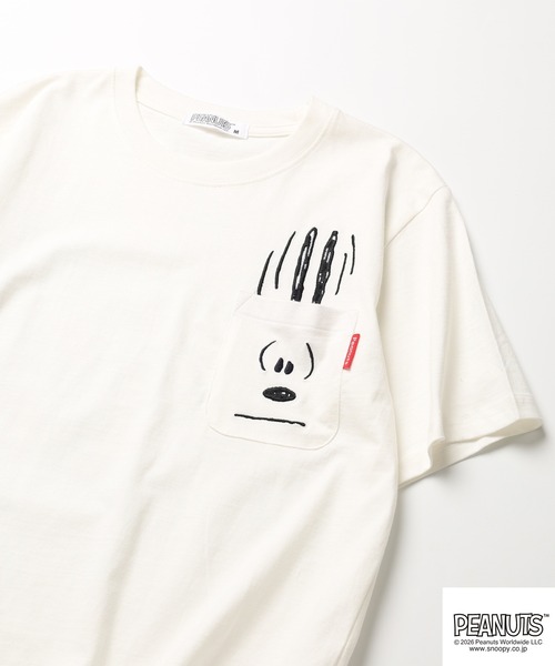 PEANUTS（ピーナッツ）の「PEANUTS刺繍ポケットTシャツ 半袖（Tシャツ/カットソー・レディース・ブラック/ホワイト系/サックスブルー系/オフホワイト/杢グレー/ネイビー・LL/M/L）」の3枚目の写真