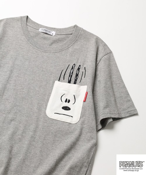 PEANUTS（ピーナッツ）の「PEANUTS刺繍ポケットTシャツ 半袖（Tシャツ/カットソー・レディース・ブラック/ホワイト系/サックスブルー系/オフホワイト/杢グレー/ネイビー・LL/M/L）」の4枚目の写真