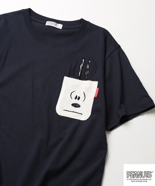 PEANUTS（ピーナッツ）の「PEANUTS刺繍ポケットTシャツ 半袖（Tシャツ/カットソー・レディース・ブラック/ホワイト系/サックスブルー系/オフホワイト/杢グレー/ネイビー・LL/M/L）」の5枚目の写真