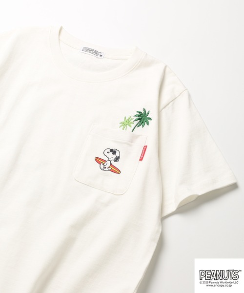 PEANUTS（ピーナッツ）の「PEANUTS刺繍ポケットTシャツ 半袖（Tシャツ/カットソー・レディース・ブラック/ホワイト系/サックスブルー系/オフホワイト/杢グレー/ネイビー・LL/M/L）」の2枚目の写真