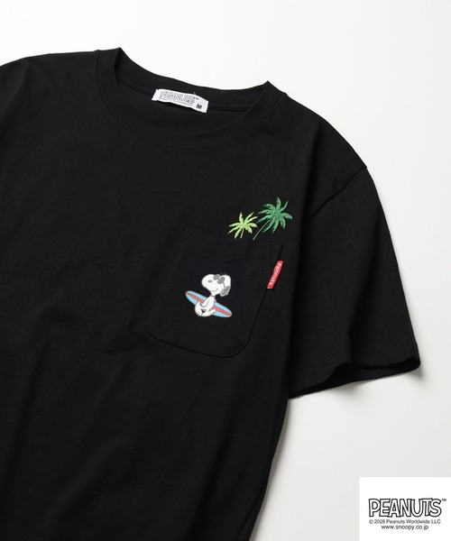PEANUTS刺繍ポケットTシャツ — футболка с вышитым карманом, короткий рукав