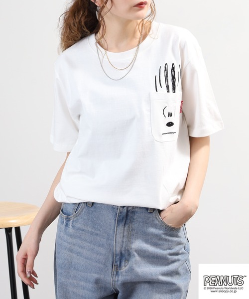 PEANUTS（ピーナッツ）の「PEANUTS刺繍ポケットTシャツ 半袖（Tシャツ/カットソー・レディース・ブラック/ホワイト系/サックスブルー系/オフホワイト/杢グレー/ネイビー・LL/M/L）」の21枚目の写真