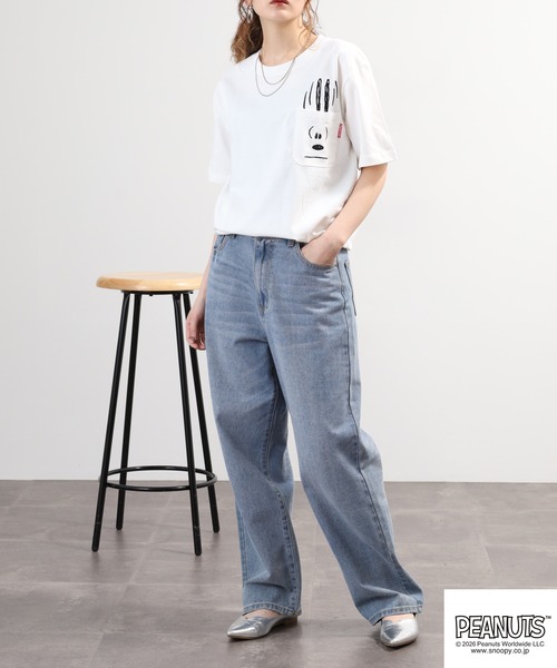PEANUTS（ピーナッツ）の「PEANUTS刺繍ポケットTシャツ 半袖（Tシャツ/カットソー・レディース・ブラック/ホワイト系/サックスブルー系/オフホワイト/杢グレー/ネイビー・LL/M/L）」の22枚目の写真