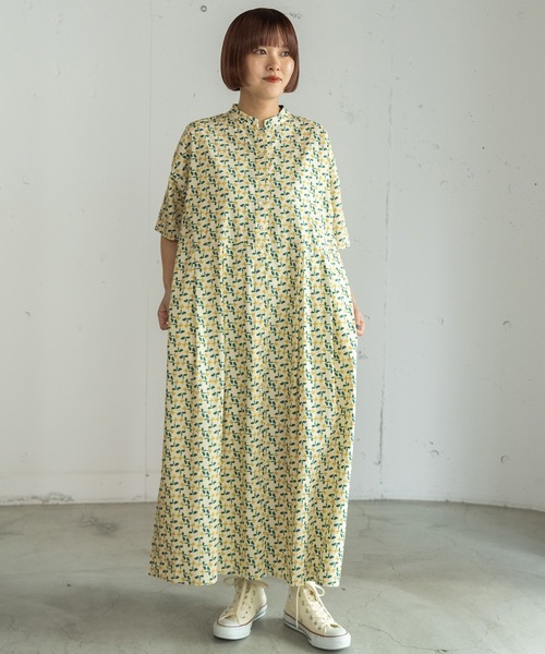 POU DOU DOU(プードゥドゥ)の「すみれプリントシャツワンピース(ワンピース・レディース・ダークグレー/ベージュ・3)」の11枚目の写真