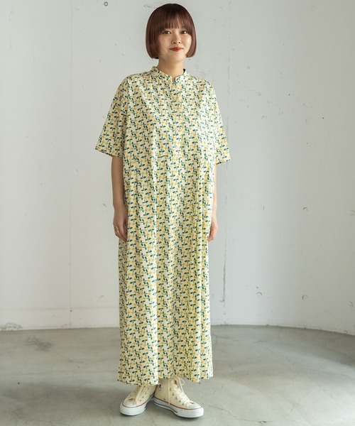 POU DOU DOU(プードゥドゥ)の「すみれプリントシャツワンピース(ワンピース・レディース・ダークグレー/ベージュ・3)」の12枚目の写真