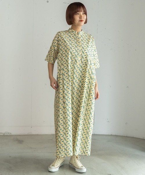 POU DOU DOU(プードゥドゥ)の「すみれプリントシャツワンピース(ワンピース・レディース・ダークグレー/ベージュ・3)」の16枚目の写真