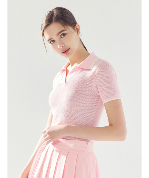 LORDLOAR(ロードロアル)の「スカシ配色カラー ニット PINK(ニット/セーター・レディース・その他・SMALL/MEDIUM/LARGE)」の1枚目の写真