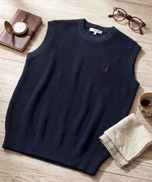 U.S. POLO ASSN.(ユーエスポロアッスン)の「【U.S. POLO ASSN./ユーエスポロアッスン】ワンポイント刺繍 シアーニットベスト(ベスト・メンズ・ネイビー/ブラック・LL/L/M)」の1枚目の写真