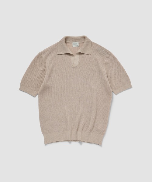 ESTNATION(エストネーション)の「ESTNATION / リネンコットン スキッパーニット(ニット/セーター・メンズ・ベージュ/ネイビー・MEDIUM/LARGE)」の1枚目の写真
