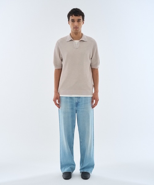 ESTNATION(エストネーション)の「ESTNATION / リネンコットン スキッパーニット(ニット/セーター・メンズ・ベージュ/ネイビー・MEDIUM/LARGE)」の6枚目の写真