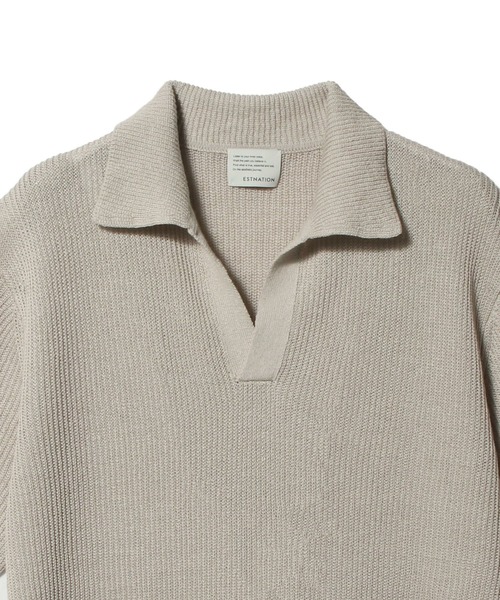 ESTNATION(エストネーション)の「ESTNATION / リネンコットン スキッパーニット(ニット/セーター・メンズ・ベージュ/ネイビー・MEDIUM/LARGE)」の9枚目の写真