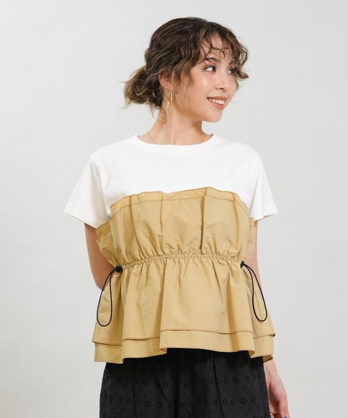 RIKKA FEMME(リッカファム)の「RIKKA FEMME/リッカファム 半袖 Tシャツ ドロスト ギャザー ドッキングカットソー RF6S-2106(Tシャツ/カットソー・レディース・ブラック/カーキ/ベージュ・FREE)」の9枚目の写真