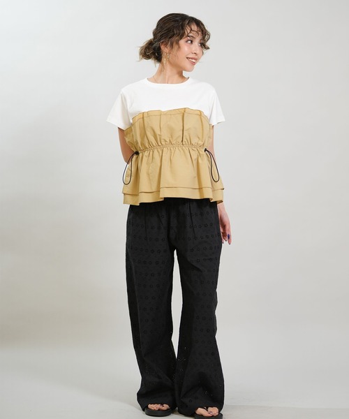 RIKKA FEMME(リッカファム)の「RIKKA FEMME/リッカファム 半袖 Tシャツ ドロスト ギャザー ドッキングカットソー RF6S-2106(Tシャツ/カットソー・レディース・ブラック/カーキ/ベージュ・FREE)」の11枚目の写真