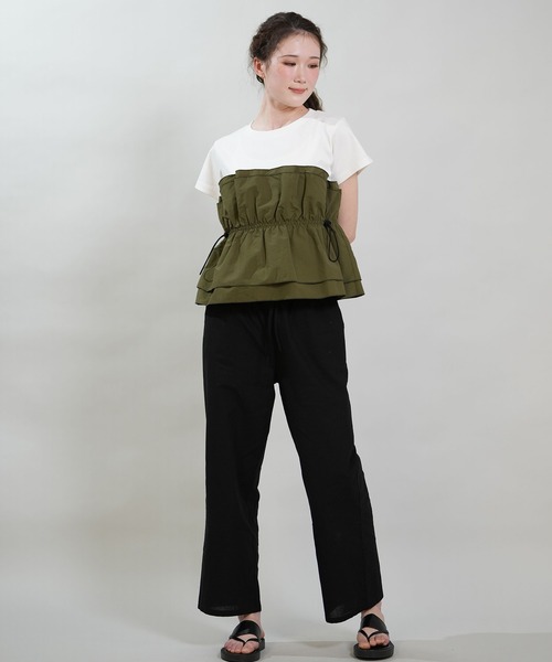 RIKKA FEMME(リッカファム)の「RIKKA FEMME/リッカファム 半袖 Tシャツ ドロスト ギャザー ドッキングカットソー RF6S-2106(Tシャツ/カットソー・レディース・ブラック/カーキ/ベージュ・FREE)」の16枚目の写真