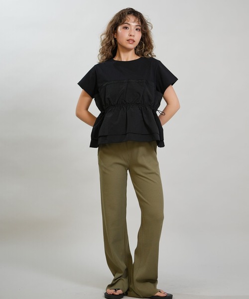 RIKKA FEMME(リッカファム)の「RIKKA FEMME/リッカファム 半袖 Tシャツ ドロスト ギャザー ドッキングカットソー RF6S-2106(Tシャツ/カットソー・レディース・ブラック/カーキ/ベージュ・FREE)」の7枚目の写真
