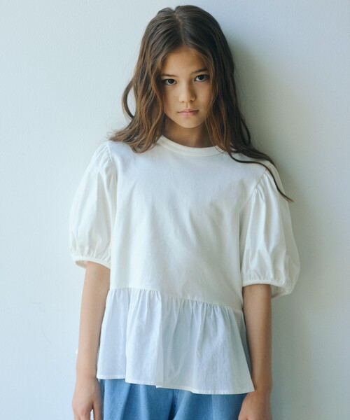 green label relaxing（グリーンレーベルリラクシング）の「【スタメンシリーズ】パフスリーブ Tシャツ / キッズ  100cm-160cm（Tシャツ/カットソー・キッズ・ダークグレー/オレンジ/オフホワイト/ライム・100cm/160cm/130cm/140cm/110cm/120cm/150cm）」の2枚目の写真