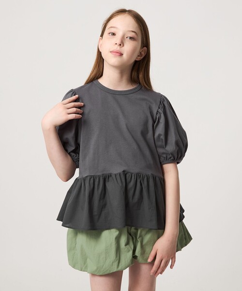 green label relaxing（グリーンレーベルリラクシング）の「【スタメンシリーズ】パフスリーブ Tシャツ / キッズ  100cm-160cm（Tシャツ/カットソー・キッズ・ダークグレー/オレンジ/オフホワイト/ライム・100cm/160cm/130cm/140cm/110cm/120cm/150cm）」の11枚目の写真
