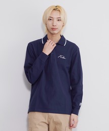 FILA/フィラ ポロシャツ 長袖 綿100% 鹿の子 筆記体ロゴ刺繍 衿ライン