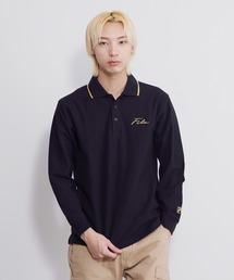 FILA/フィラ ポロシャツ 長袖 綿100% 鹿の子 筆記体ロゴ刺繍 衿ライン
