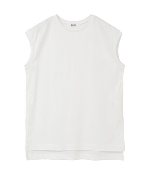 Tiara(ティアラ)の「コットンノースリーブプルオーバー(Tシャツ/カットソー・レディース・レッド/アイボリー/ブラック・FREE)」の1枚目の写真