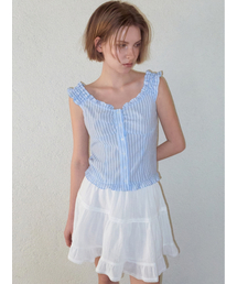 Stripe Shirring Blouse, Blue
