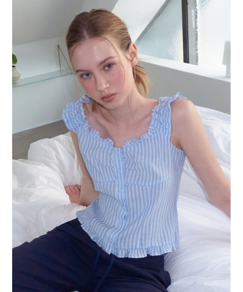 ETMON（エトモン）の「Stripe Shirring Blouse, Blue（シャツ/ブラウス・レディース・その他・SMALL/MEDIUM）」の2枚目の写真