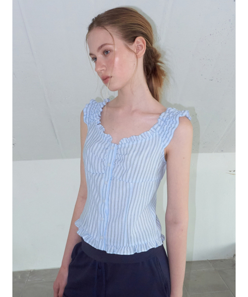 ETMON（エトモン）の「Stripe Shirring Blouse, Blue（シャツ/ブラウス・レディース・その他・SMALL/MEDIUM）」の6枚目の写真