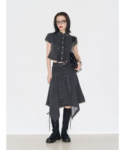 jouetie(ジュエティ)の「アシメヘムデニムミドルスカート(スカート・レディース・ブルー/ブラック/カーキ・SMALL/MEDIUM)」の6枚目の写真