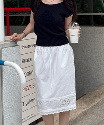 Eyelet Punching Midi Skirt (White)