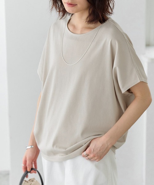Pierrot(ピエロ)の「クルーネックフレンチスリーブドルマンカットソー(Tシャツ/カットソー・レディース・ライトブルー/グレイッシュベージュ/ブラック/オフホワイト/チャコール・LL/L/M)」の11枚目の写真