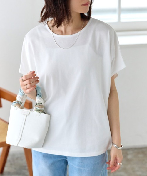 Pierrot(ピエロ)の「クルーネックフレンチスリーブドルマンカットソー(Tシャツ/カットソー・レディース・ライトブルー/グレイッシュベージュ/ブラック/オフホワイト/チャコール・LL/L/M)」の17枚目の写真
