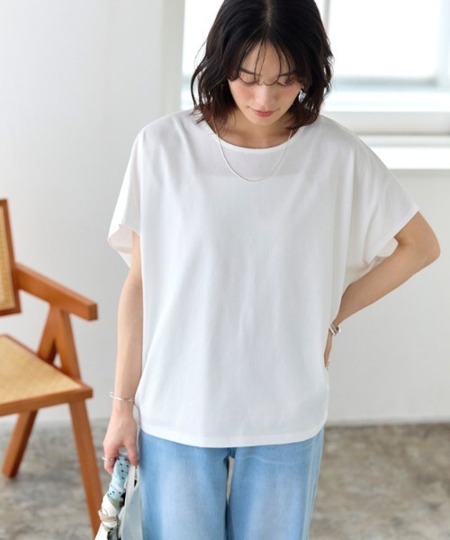 Pierrot(ピエロ)の「クルーネックフレンチスリーブドルマンカットソー(Tシャツ/カットソー・レディース・ライトブルー/グレイッシュベージュ/ブラック/オフホワイト/チャコール・LL/L/M)」の18枚目の写真