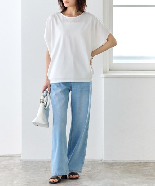 Pierrot(ピエロ)の「クルーネックフレンチスリーブドルマンカットソー(Tシャツ/カットソー・レディース・ライトブルー/グレイッシュベージュ/ブラック/オフホワイト/チャコール・LL/L/M)」の20枚目の写真