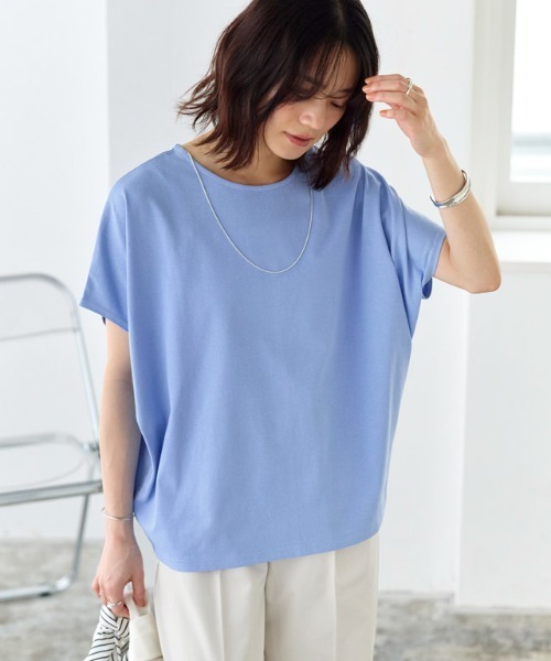 Pierrot(ピエロ)の「クルーネックフレンチスリーブドルマンカットソー(Tシャツ/カットソー・レディース・ライトブルー/グレイッシュベージュ/ブラック/オフホワイト/チャコール・LL/L/M)」の9枚目の写真