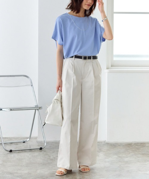 Pierrot(ピエロ)の「クルーネックフレンチスリーブドルマンカットソー(Tシャツ/カットソー・レディース・ライトブルー/グレイッシュベージュ/ブラック/オフホワイト/チャコール・LL/L/M)」の10枚目の写真
