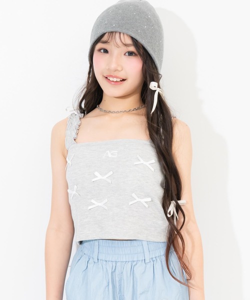 ANAP GｉRL（アナップガール）の「ランダムリボン パッド付キャミソール（キャミソール・キッズ・レッド/ライトグレー/ブラック・XS/S/M）」の3枚目の写真