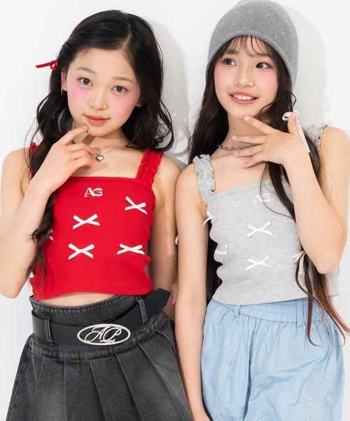 ANAP GｉRL（アナップガール）の「ランダムリボン パッド付キャミソール（キャミソール・キッズ・レッド/ライトグレー/ブラック・XS/S/M）」の4枚目の写真