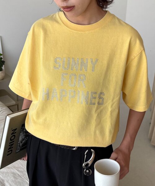 CIAOPANIC TYPY（チャオパニックティピー）の「【ユニセックス】アシッドウォッシュ加工スタッズロゴTEE（Tシャツ/カットソー・レディース・ブラック/ピンク/イエロー・MEDIUM/LARGE）」の2枚目の写真
